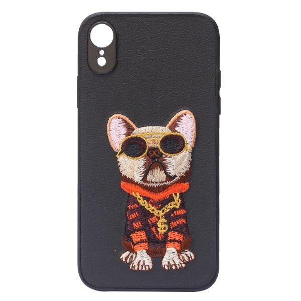 Black Leather Bulldog Ornamented for Apple Iphone XR - The Hatke