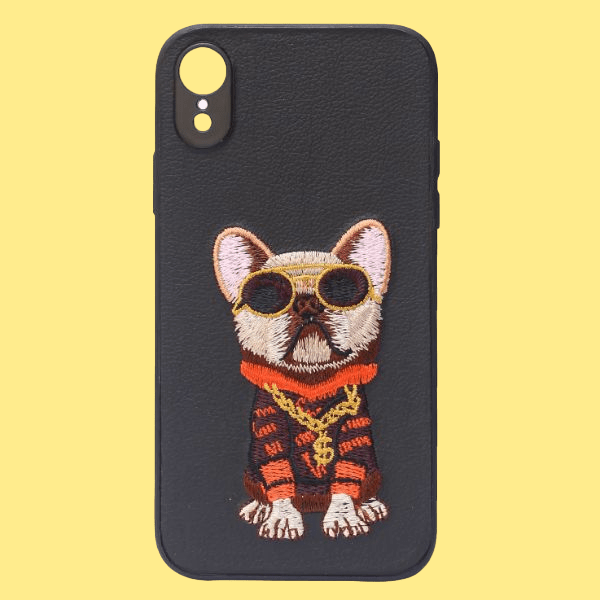 Black Leather Bulldog Ornamented for Apple Iphone XR - The Hatke