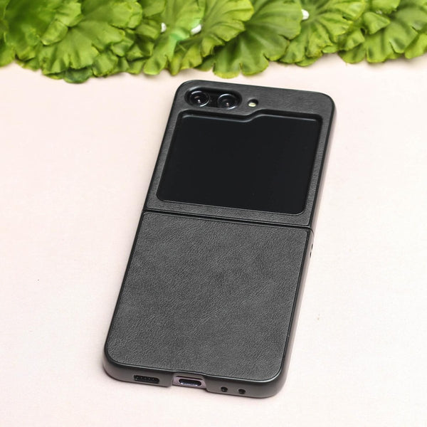 Black Leather Case for Samsung Galaxy Z FLIP 5 - The Hatke