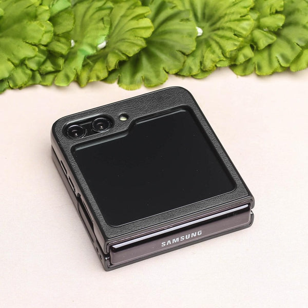 Black Leather Case for Samsung Galaxy Z FLIP 5 - The Hatke
