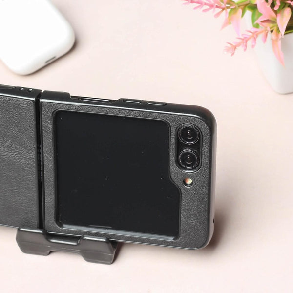 Black Leather Case for Samsung Galaxy Z FLIP 5 - The Hatke