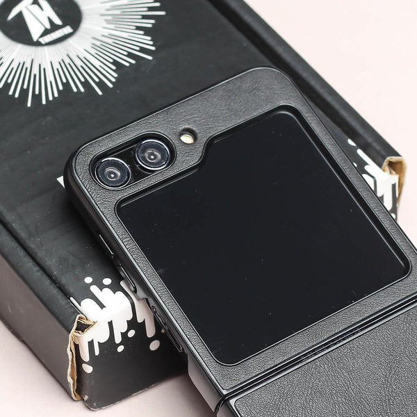 Black Leather Case for Samsung Galaxy Z FLIP 5 - The Hatke