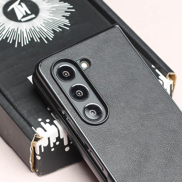 Black Leather Case for Samsung Galaxy Z Fold 6 - The Hatke