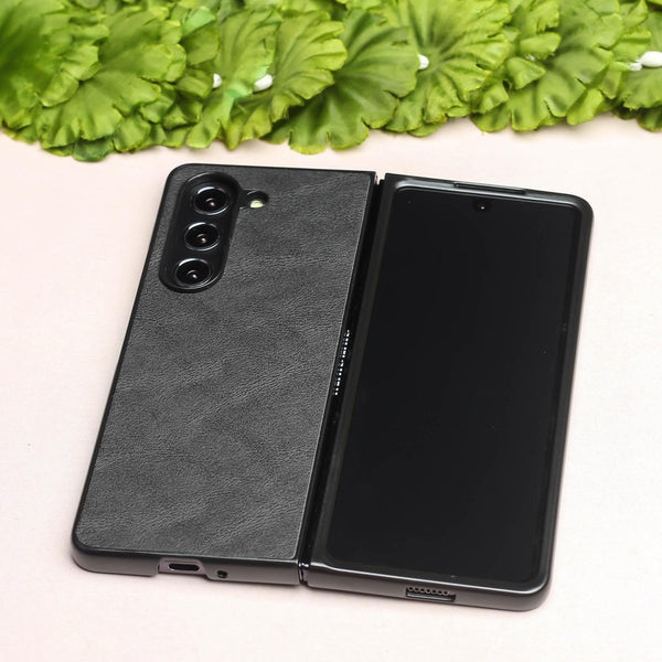 Black Leather Case for Samsung Galaxy Z Fold 6 - The Hatke