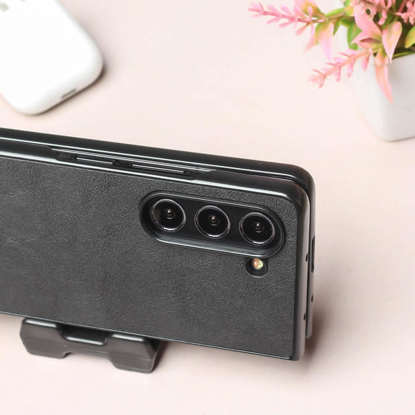Black Leather Case for Samsung Galaxy Z Fold 6 - The Hatke