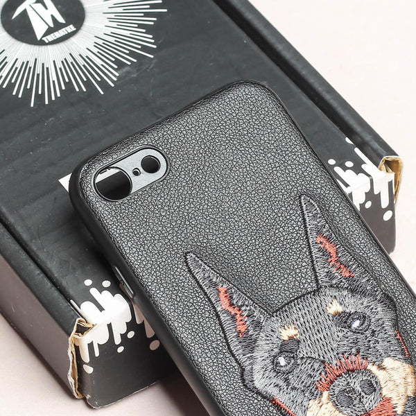 Black Leather Doberman Ornamented for Apple Iphone 7 - The Hatke