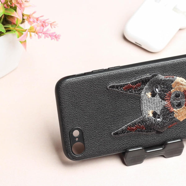 Black Leather Doberman Ornamented for Apple Iphone 7 - The Hatke