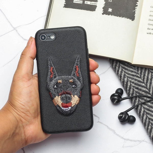 Black Leather Doberman Ornamented for Apple Iphone 7 - The Hatke