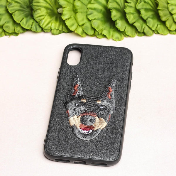 Black Leather Doberman Ornamented for Apple Iphone X/XS - The Hatke