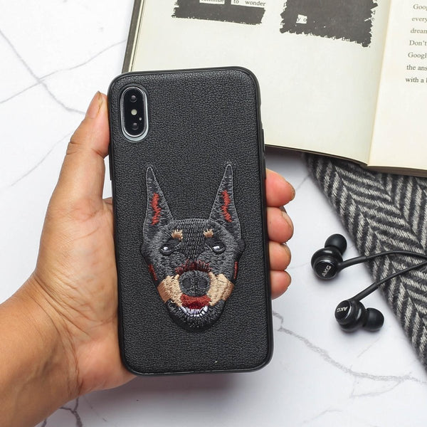 Black Leather Doberman Ornamented for Apple Iphone X/XS - The Hatke