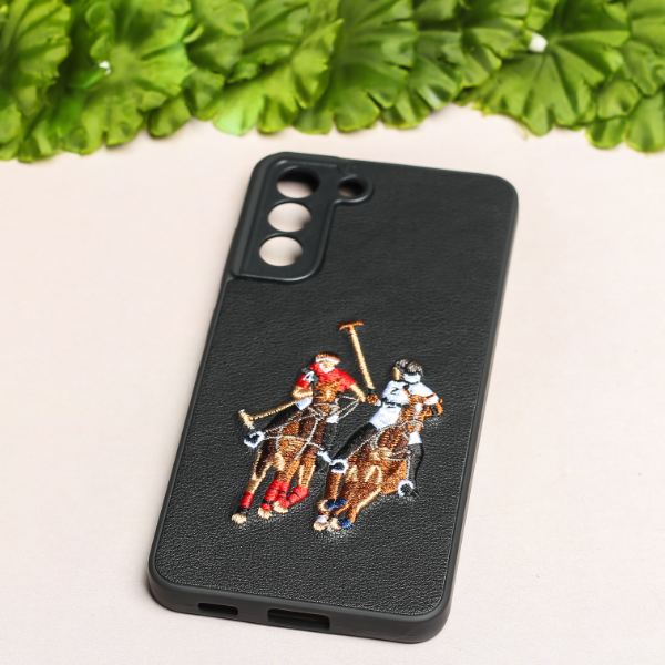 Black Leather Dual Horse rider Camera Ornamented for Samsung S21 FE - The Hatke