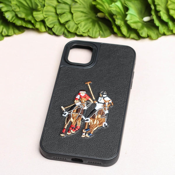 Black Leather Dual Horse rider Ornamented for Apple iPhone 11 - The Hatke