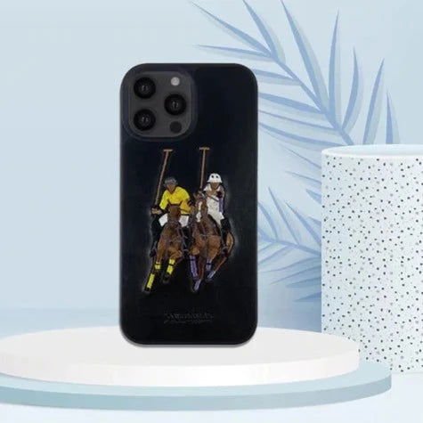 Black Leather Dual Horse rider Ornamented for Apple iPhone 11 Pro Max - The Hatke