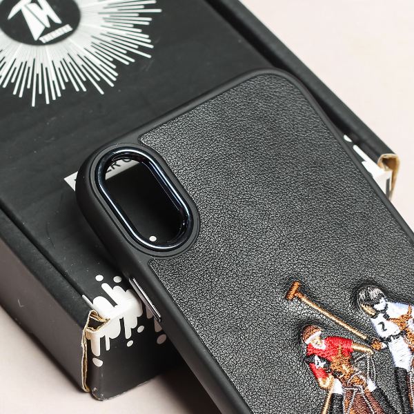 Black Leather Dual Horse Rider Ornamented for Apple iPhone Xr - The Hatke