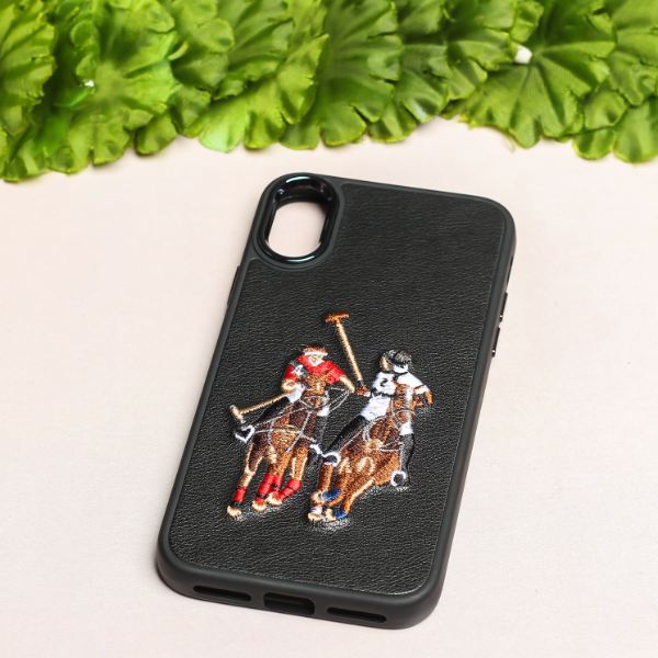 Black Leather Dual Horse rider Ornamented for Apple iPhone X/xs - The Hatke