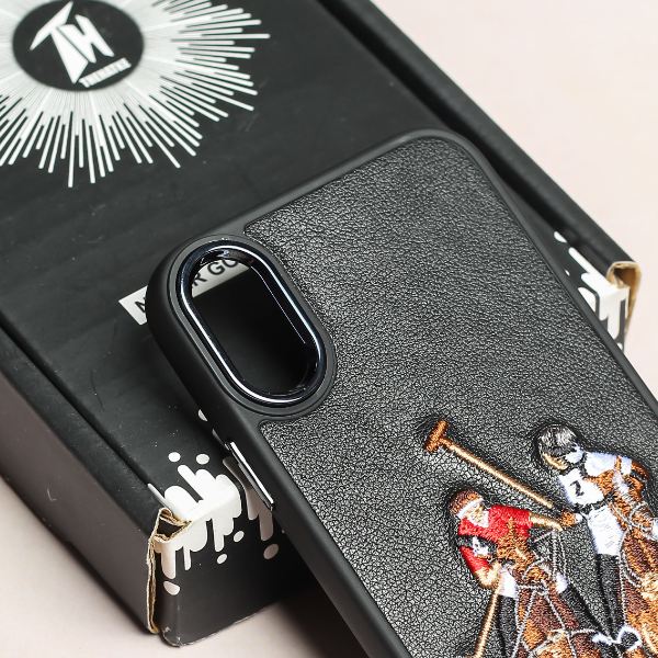 Black Leather Dual Horse rider Ornamented for Apple iPhone X/xs - The Hatke