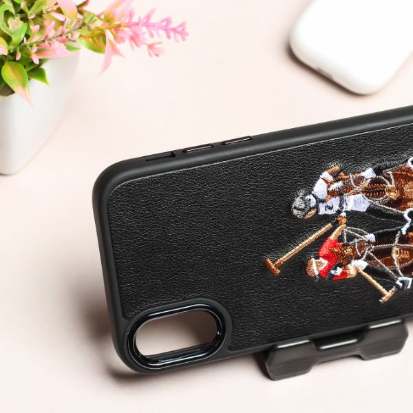 Black Leather Dual Horse rider Ornamented for Apple iPhone X/xs - The Hatke