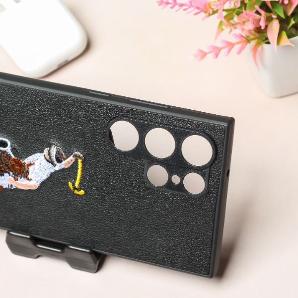 Black Leather Horse rider Camera Ornamented for Samsung S23 Ultra - The Hatke