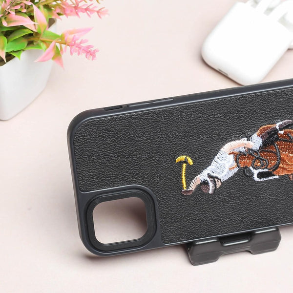Black Leather Horse rider Ornamented for Apple iPhone 11 - The Hatke