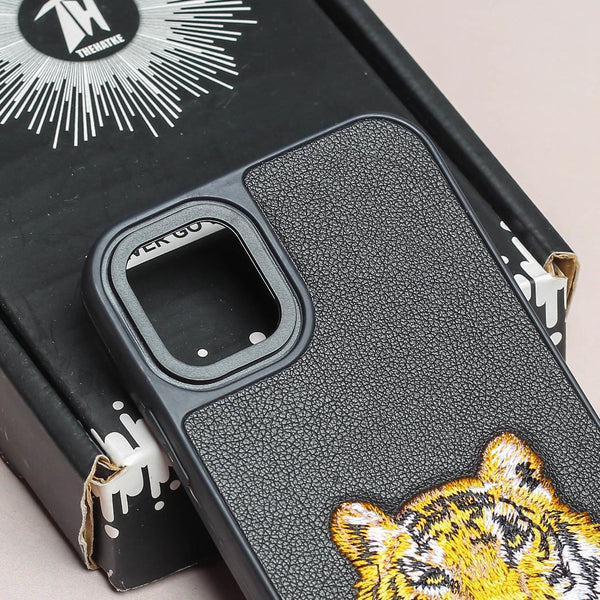 Black Leather Yellow Lion Ornamented for Apple iPhone 11 - The Hatke