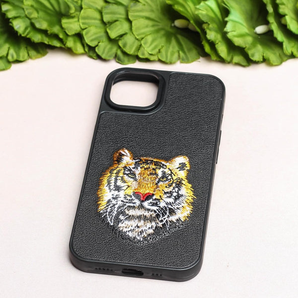 Black Leather Yellow Lion Ornamented for Apple iPhone 13 - The Hatke