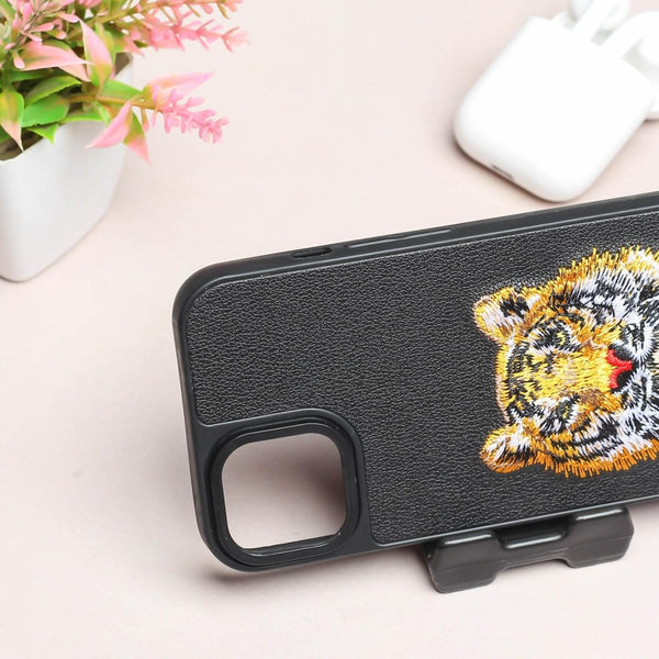 Black Leather Yellow Lion Ornamented for Apple iPhone 13 - The Hatke