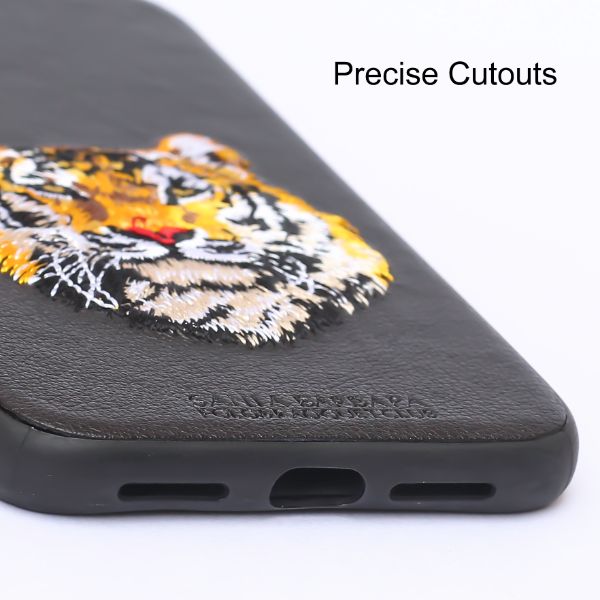 Black Leather Yellow Lion Ornamented for Apple iPhone XR - The Hatke