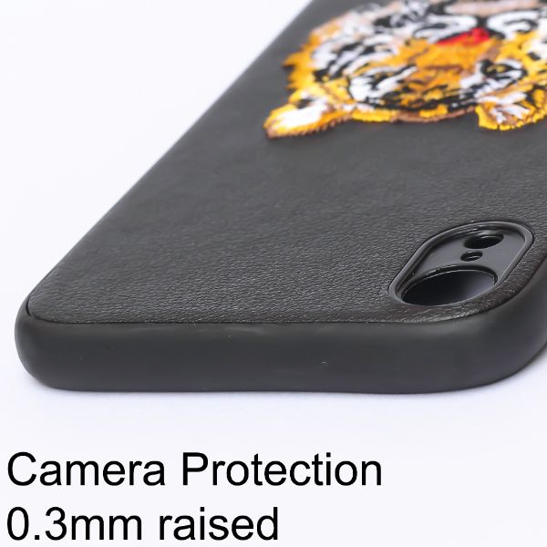 Black Leather Yellow Lion Ornamented for Apple iPhone XR - The Hatke