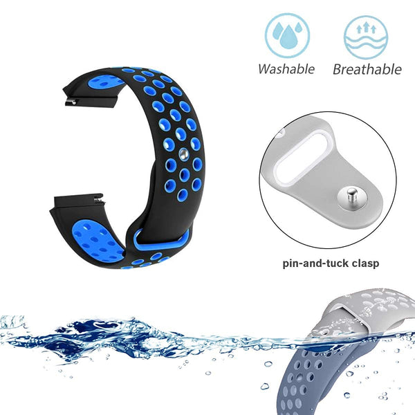 Black Light Blue Dotted Silicone Strap For Smart Watch (20mm) - The Hatke