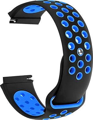 Black Light Blue Dotted Silicone Strap For Smart Watch (22mm) - The Hatke