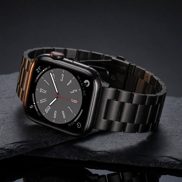 Black Light Weight Stainless Steel Chain Strap For Apple Iwatch (38mm/40mm/41mm) - The Hatke