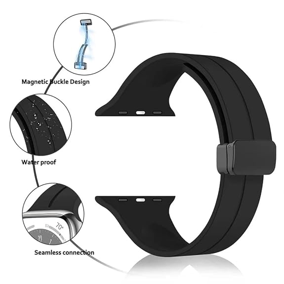 Black Magnetic Clasp Adjustable Strap For Apple Watch SERIES 3 (42mm/44mm/45mm/46mm/49mm) - The Hatke