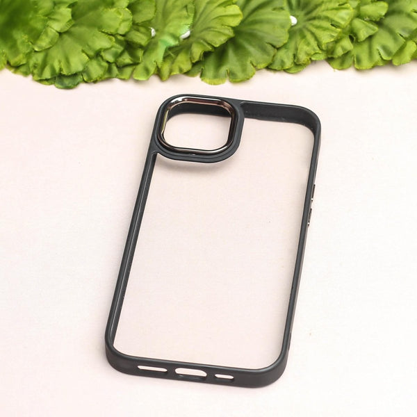 Black Metal Safe Transparent Case for Apple iPhone 13 - The Hatke