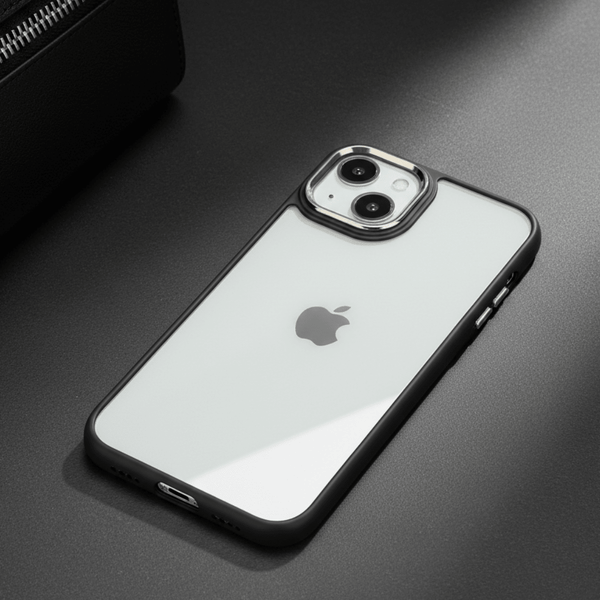Black Metal Safe Transparent Case for Apple iPhone 13 - The Hatke