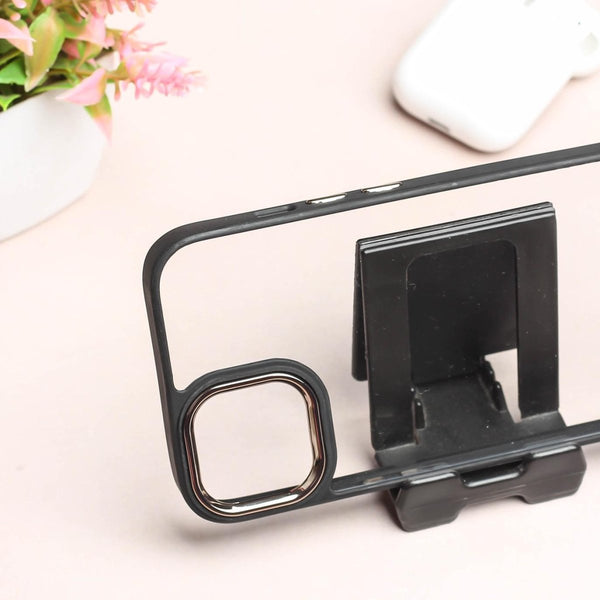 Black Metal Safe Transparent Case for Apple iphone 14 - The Hatke