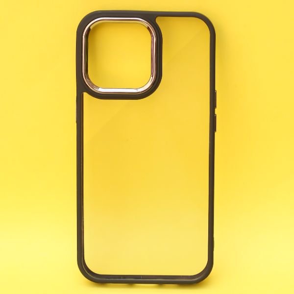 Black Metal Safe Transparent Case for Apple iphone 15 Pro Max - The Hatke