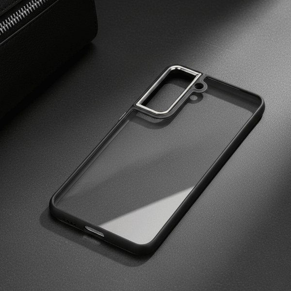 Black Metal Safe Transparent Case for Samsung S21 FE - The Hatke