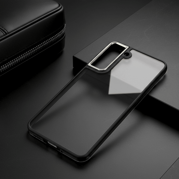 Black Metal Safe Transparent Case for Samsung S21 FE - The Hatke