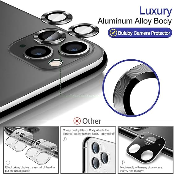 Black Metallic camera ring lens guard for Apple iphone 11 Pro - The Hatke
