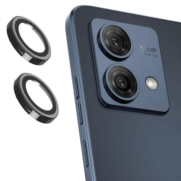 Black Metallic camera ring lens guard for Motorola G84 - The Hatke
