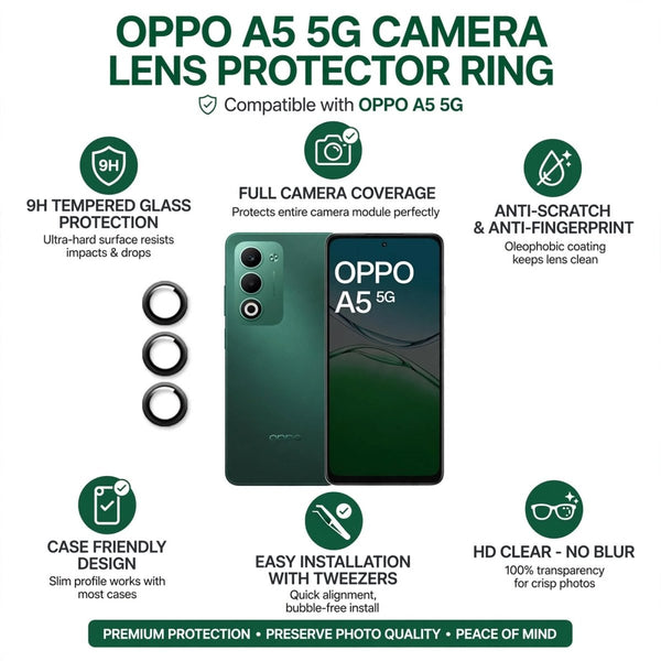 Black Metallic camera ring lens guard for Oppo A5 5G - The Hatke