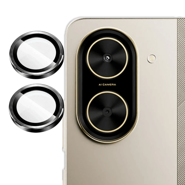 Black Metallic camera ring lens guard for Poco C71 - The Hatke