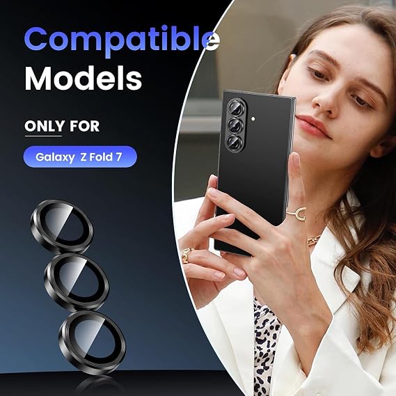 Black Metallic camera ring lens guard for Samsung Galaxy Z Fold 7 - The Hatke