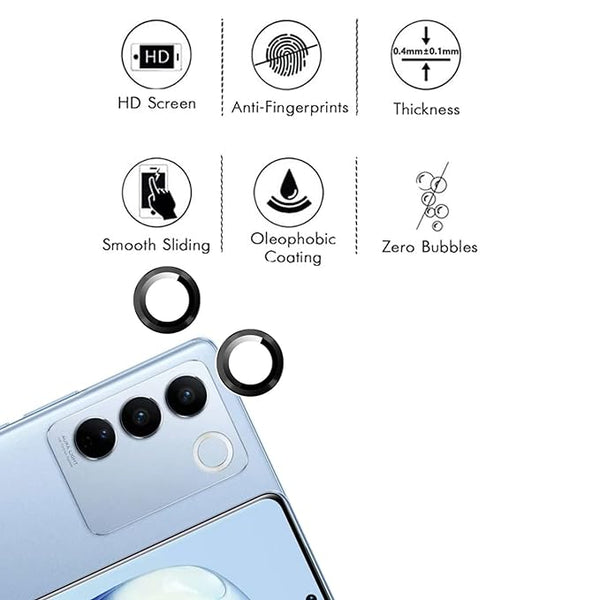 Black Metallic camera ring lens guard for Vivo V27 - The Hatke