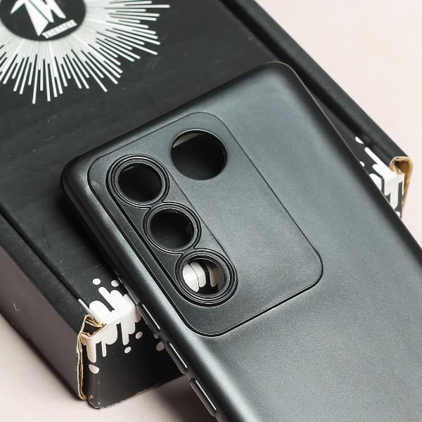 Black Metallic Finish Silicone Case for Vivo V27 5G - The Hatke