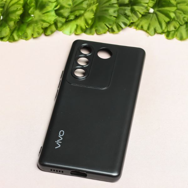 Black Metallic Finish Silicone Case for Vivo V27 5G - The Hatke