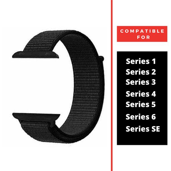 Black Nylon Strap For Apple Watch Series 4 (38mm/40mm/41mm) - The Hatke