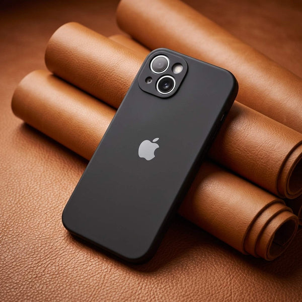 Black Original Camera Safe Silicone case for Apple iphone 15 - The Hatke