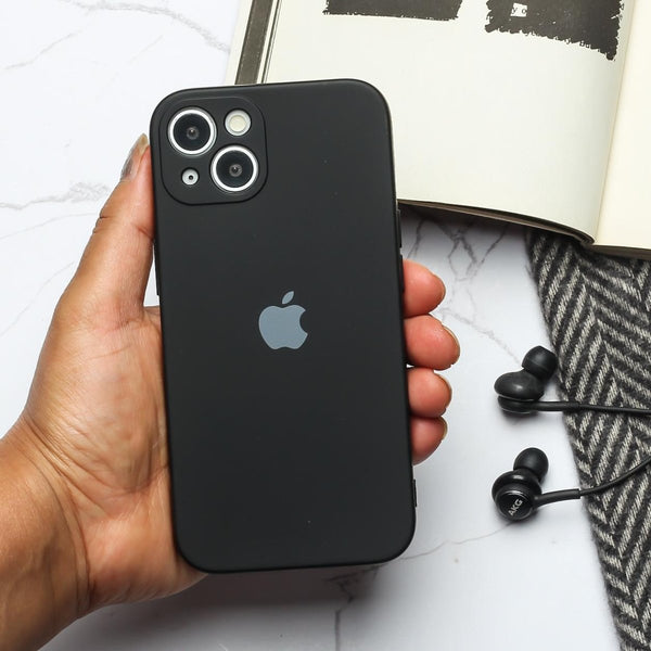 Black Original Camera Safe Silicone case for Apple iphone 15 Plus - The Hatke