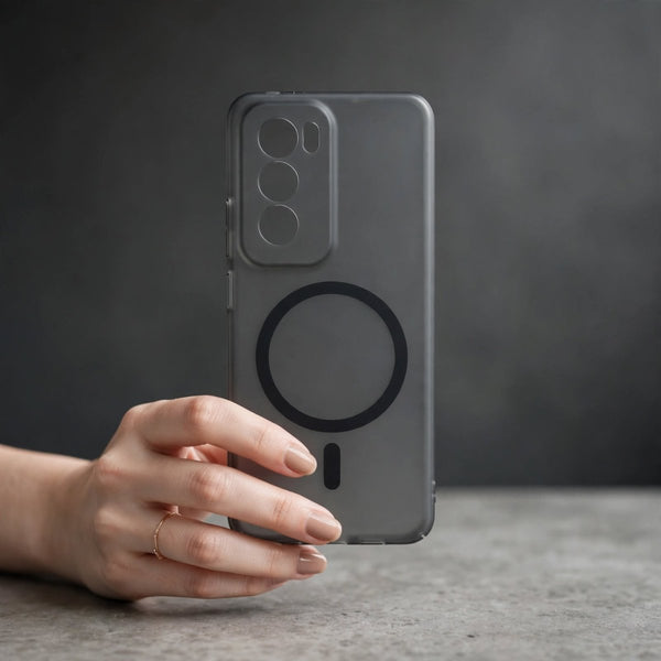 Black Paper Matte Magsafe Case for Oppo Reno 12 Pro - The Hatke